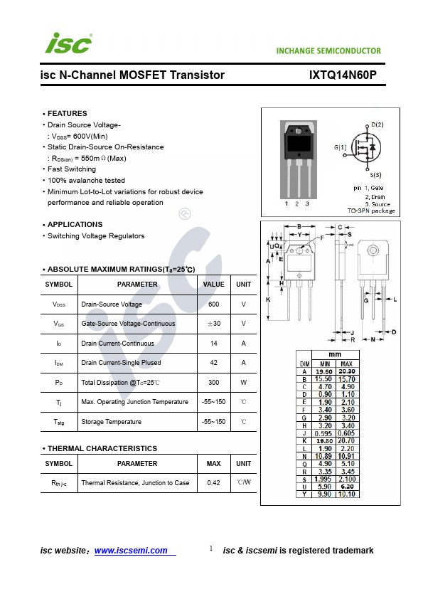 IXTQ14N60P