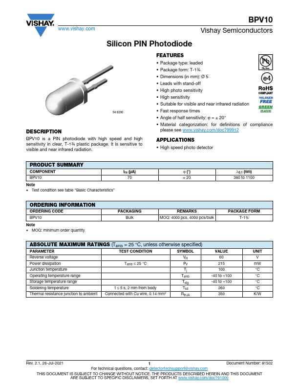 BPV10 Datasheet Preview