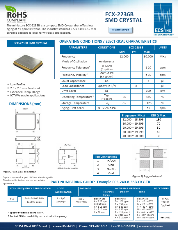 ECX-2236B SMD CRYSTAL by ECS - Datasheet Preview