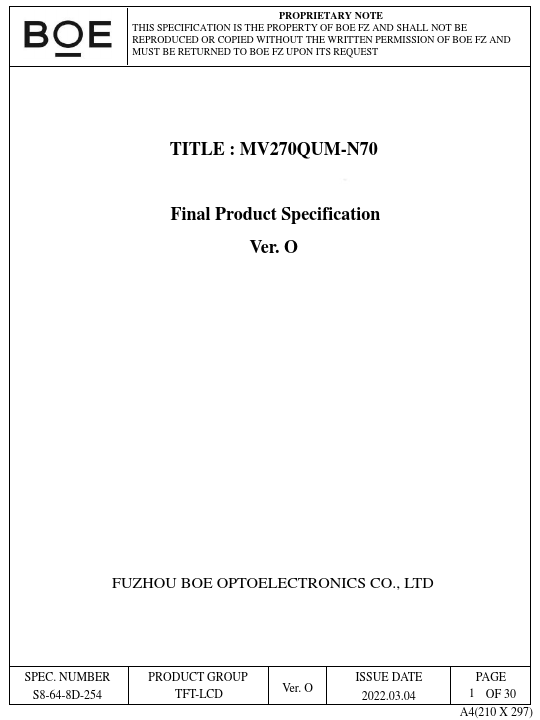 MV270QUM-N70 Datasheet Preview