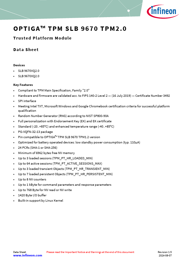 SLB9670TPM2.0 Datasheet Preview