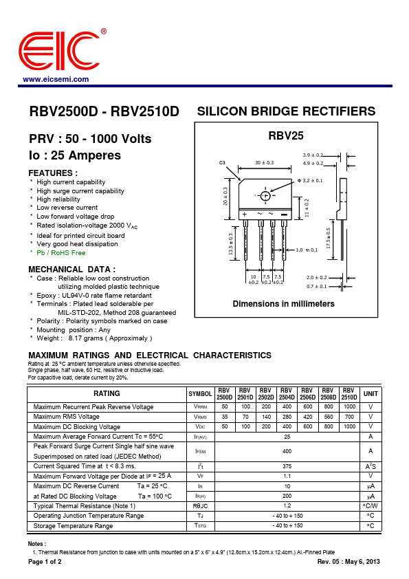 RBV2500D Datasheet Preview