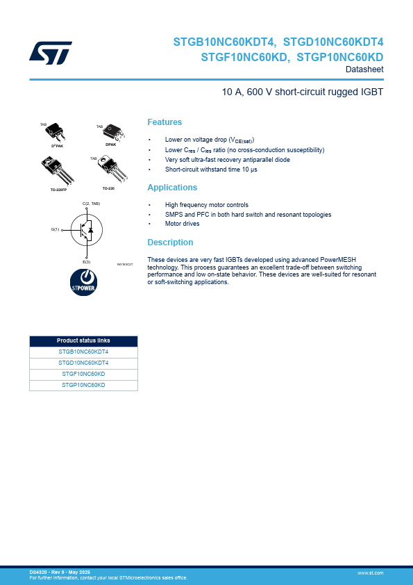 STGP10NC60KD Datasheet Preview