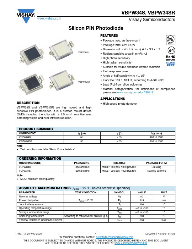 VBPW34S Datasheet Preview