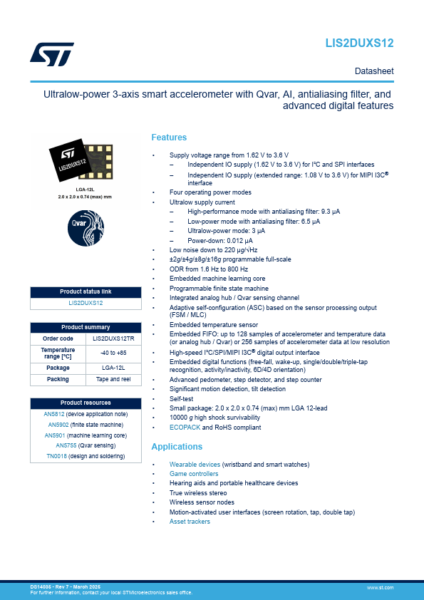 LIS2DUXS12 Datasheet Preview