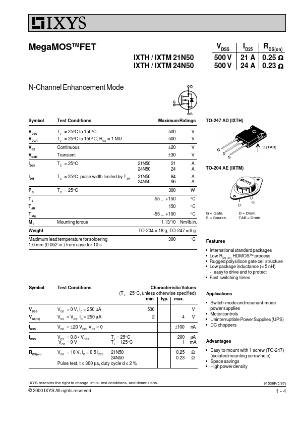 IXTH24N50