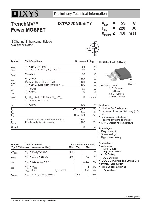 IXTA220N055T7