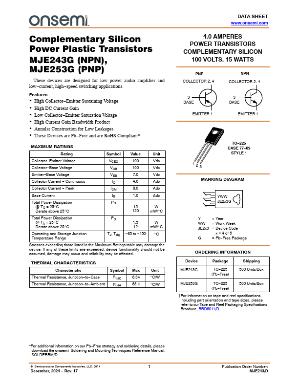 MJE253G Datasheet Preview