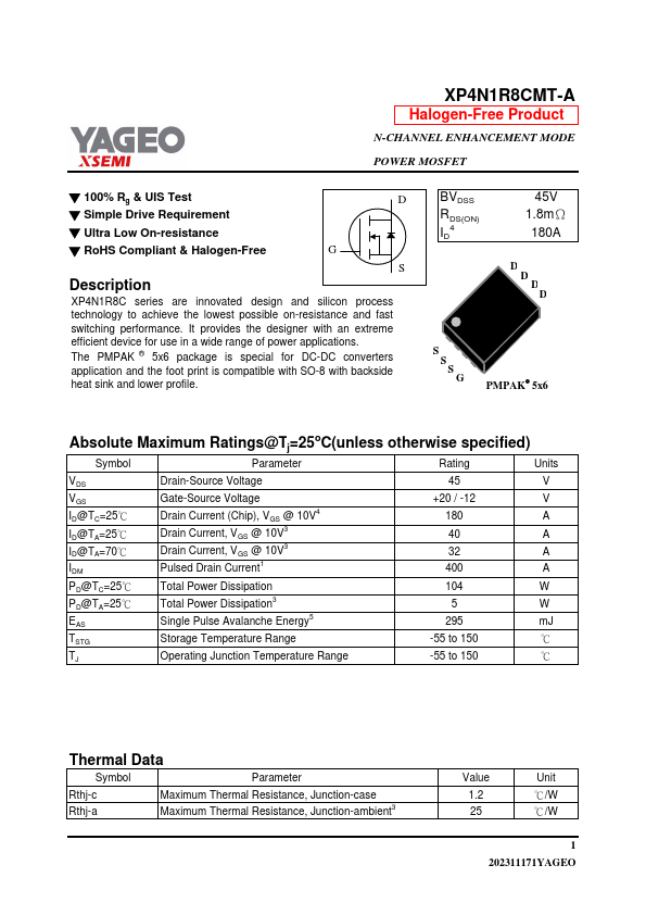 XP4N1R8CMT-A Datasheet Preview