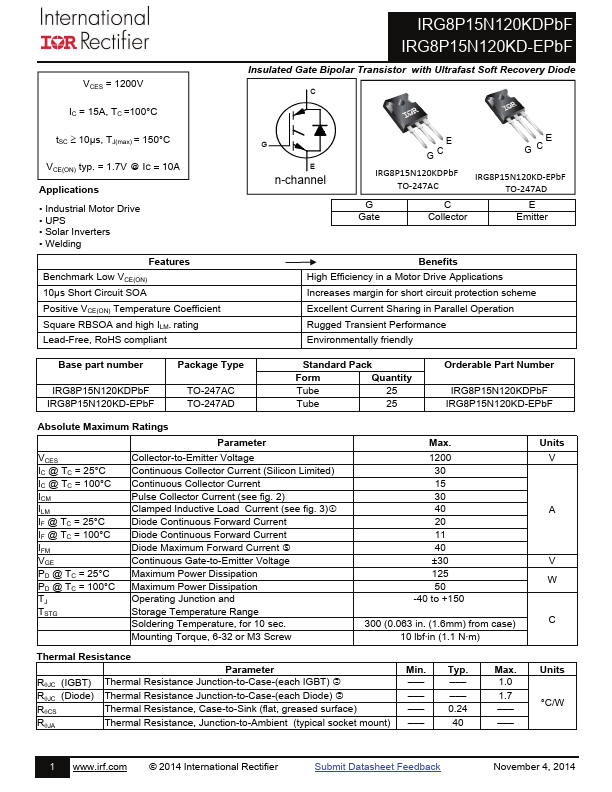 IRG8P15N120KD-EPbF