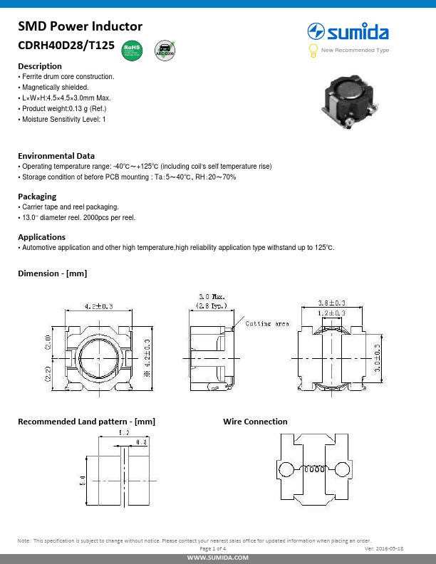 CDRH40D28T125-4R7NC