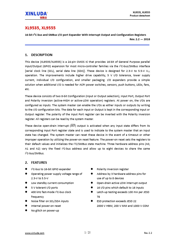 XL9555 XL9535 16 bit I2C bus And SMBus I O Port Expander XINLUDA XL9555 XL9535 16 bit I2C bus And SMBus I O Port Expander XINLUDA