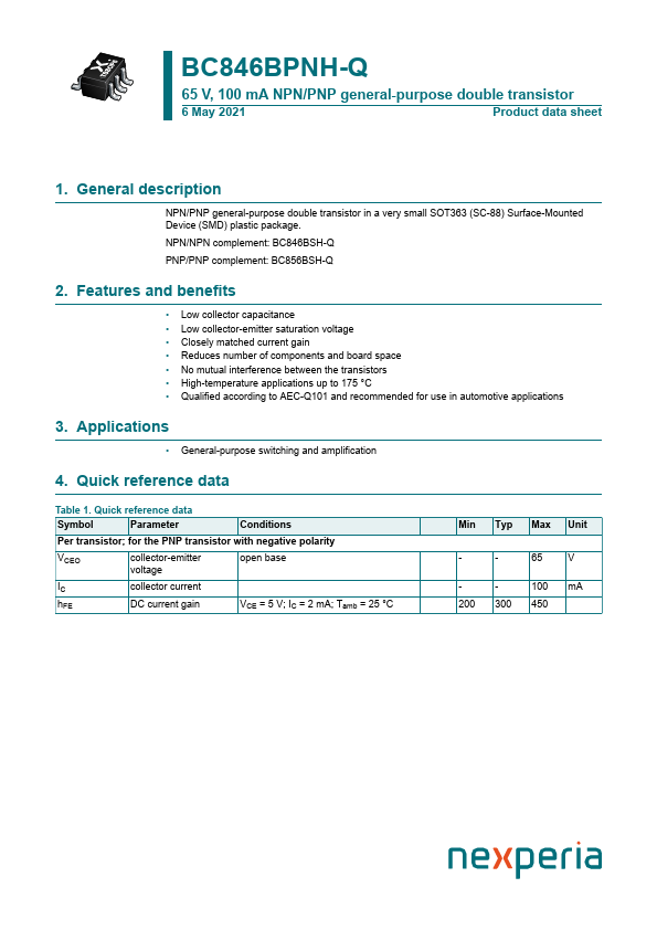 BC846BPNH-Q Datasheet Preview