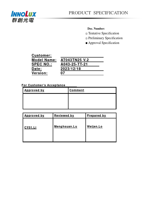 AT043TN25-V2 Datasheet Preview