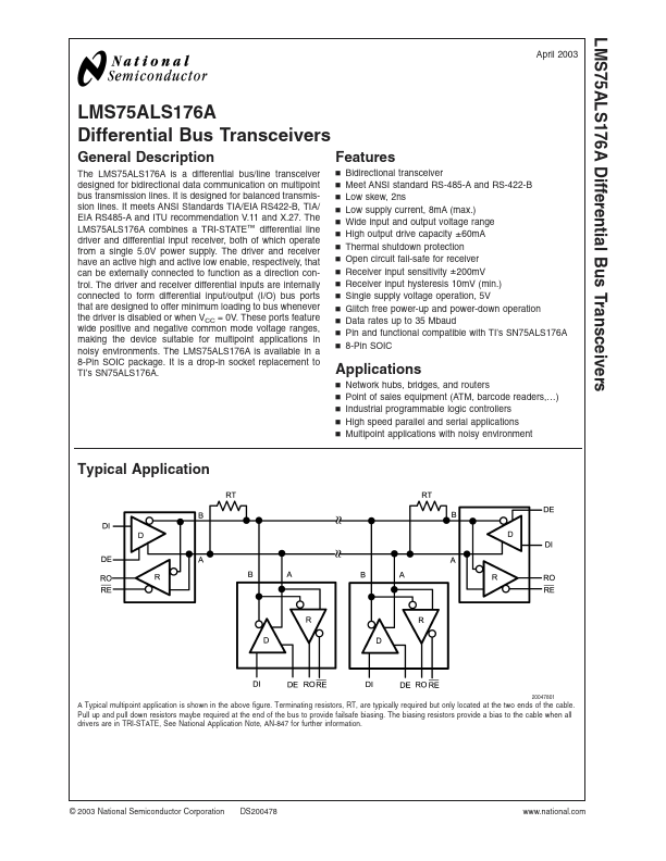 LMS75ALS176A Differential Bus Transceivers by National Semiconductor - Datasheet Preview