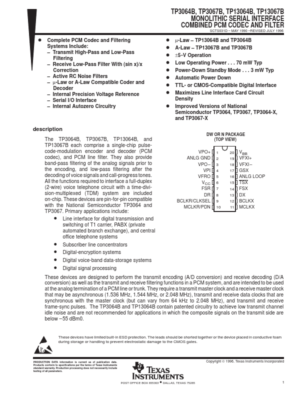 TP3067B Datasheet Preview