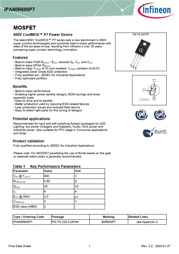 IPA80R600P7 Datasheet Preview