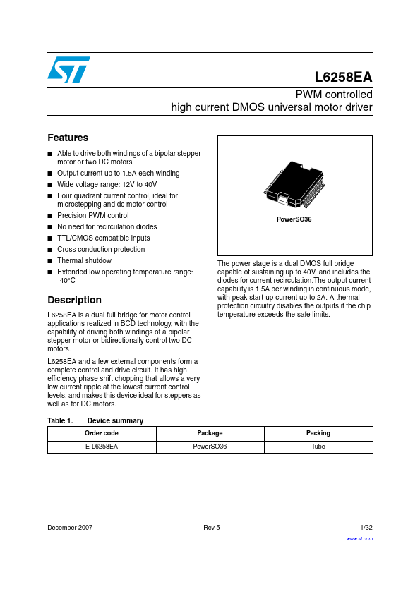 L6258EA datasheet page 1 preview