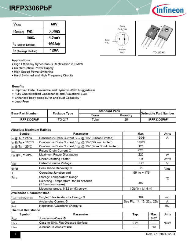 IRFP3306PbF Datasheet Preview