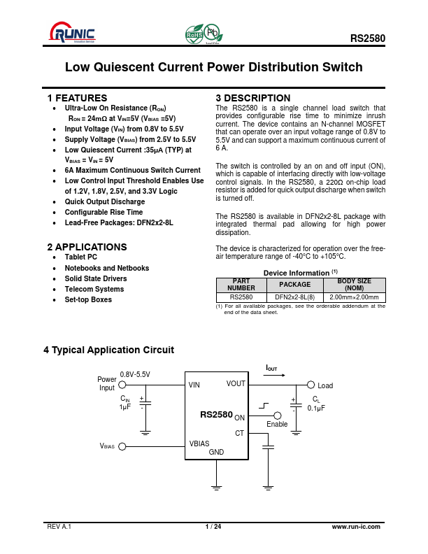 RS2580 Datasheet Preview