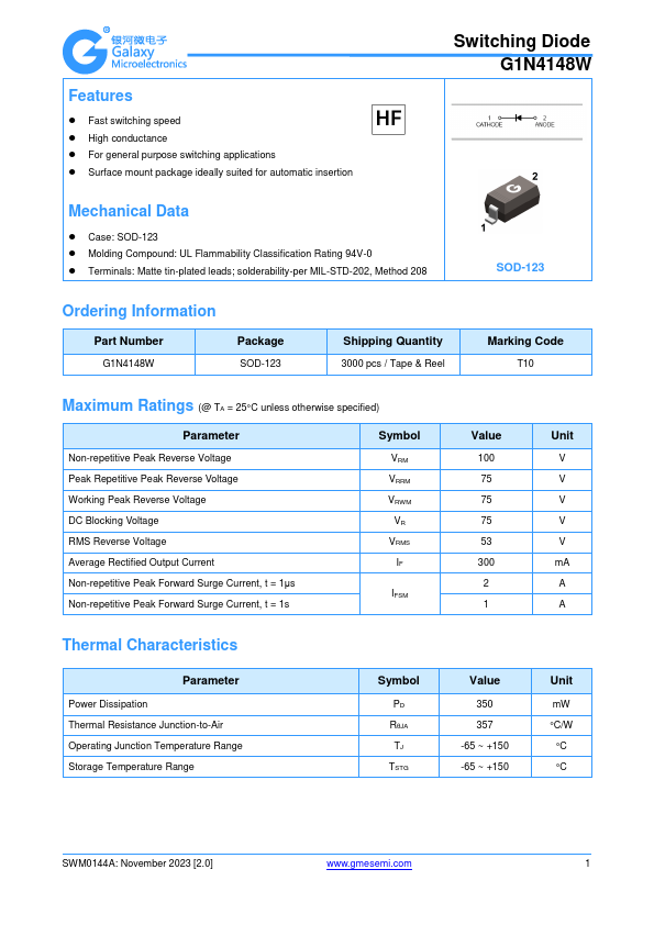 G1N4148W Switching Diode by GME - Datasheet Preview