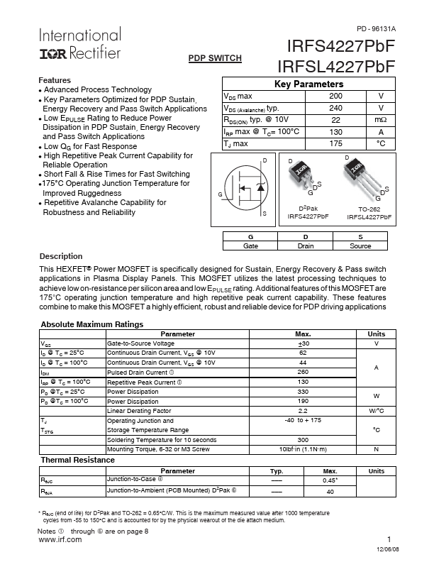IRFS4227PBF Datasheet Preview