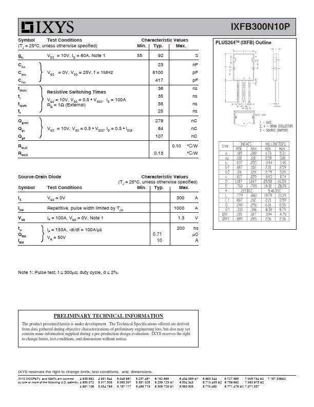 IXFB300N10P