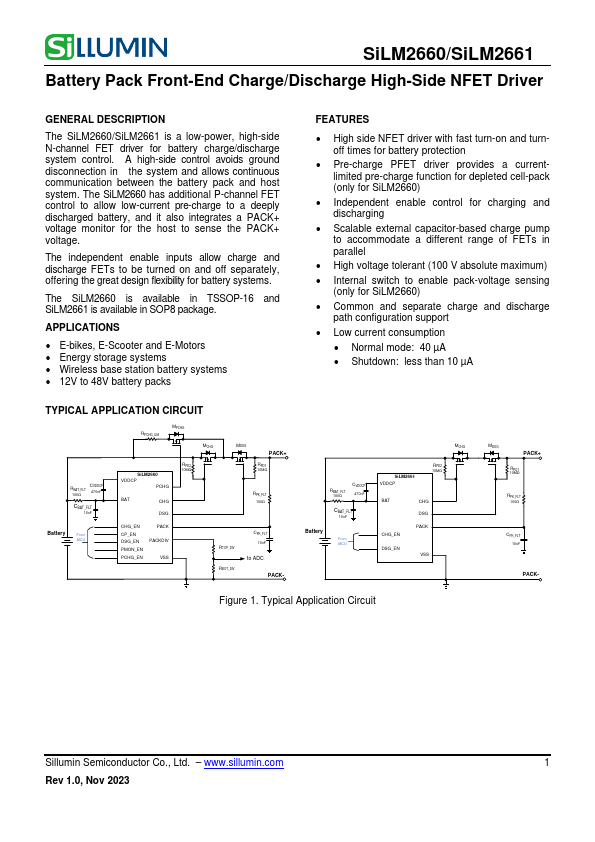 SiLM2661 Battery Pack Front-End Charge/Discharge High-Side NFET Driver by Sillumin - Datasheet Preview