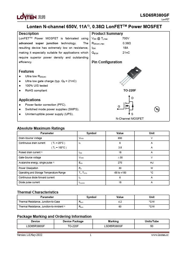 LSD65R380GF Datasheet Preview