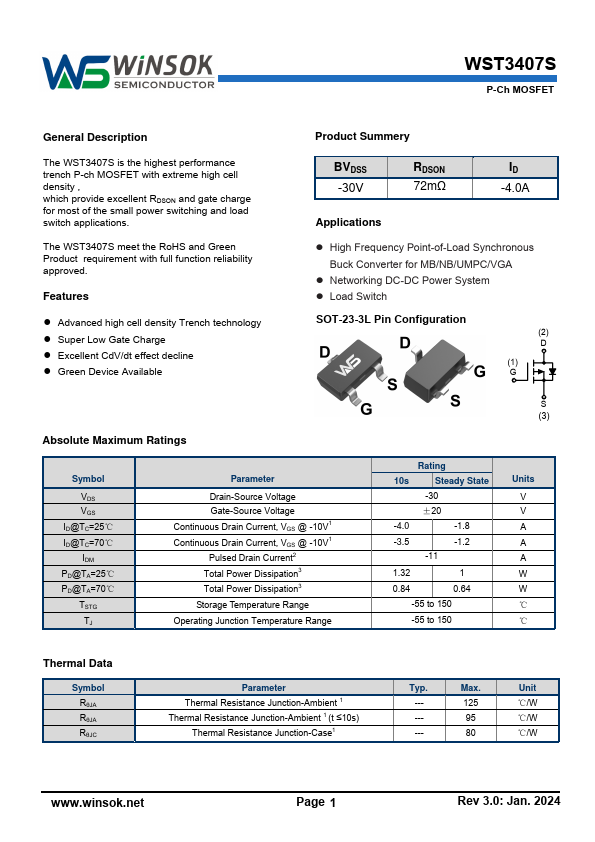 WST3407S Datasheet Preview