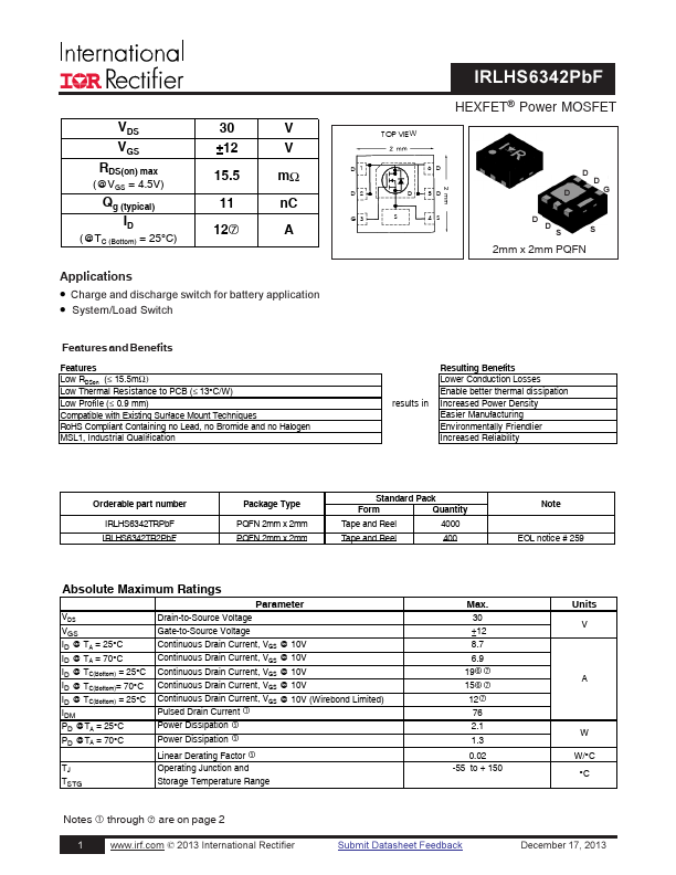 IRLHS6342PBF Datasheet Preview
