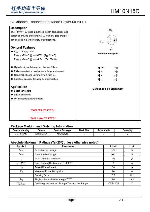 HM10N15D Datasheet Preview
