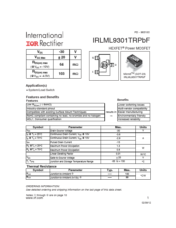 IRLML9301PBF Datasheet Preview