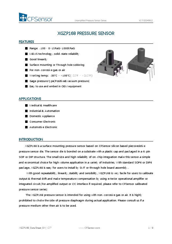 XGZP168 Datasheet Preview