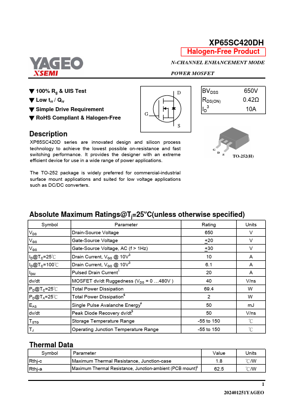 XP65SC420DH Datasheet Preview