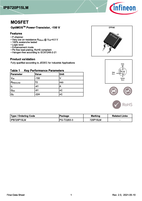 IPB720P15LM Datasheet Preview