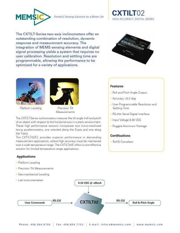 CXTILT02 Powerful Sensing Solutions by MEMSIC - Datasheet Preview