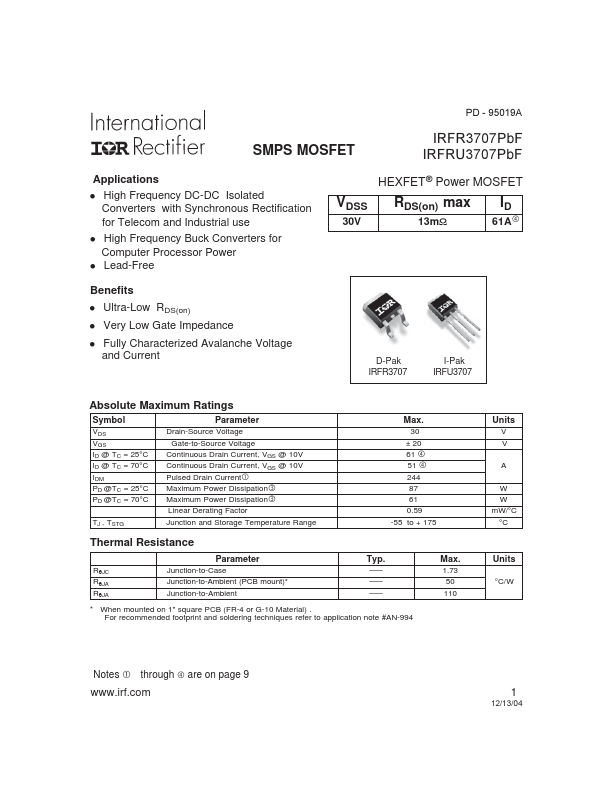 IRFRU3707PBF Datasheet Preview