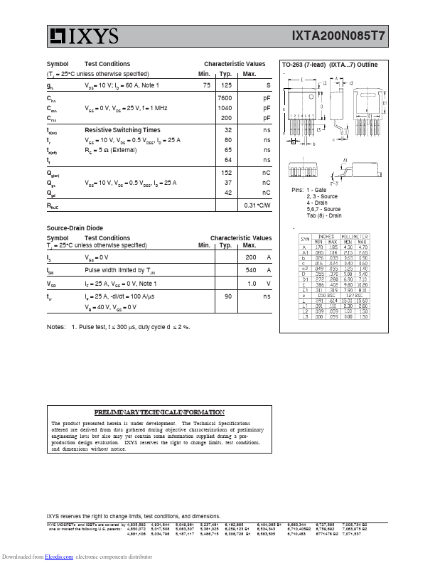 IXTA200N085T7