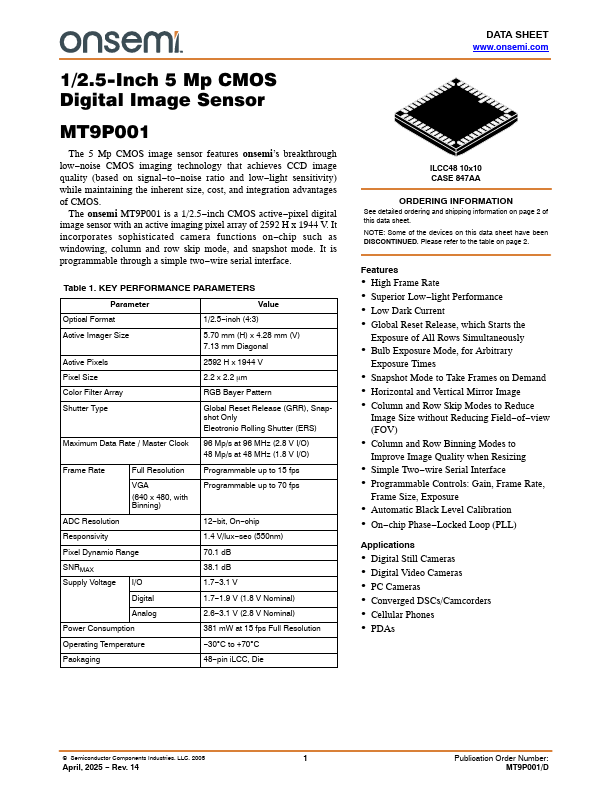 MT9P001 Datasheet Preview