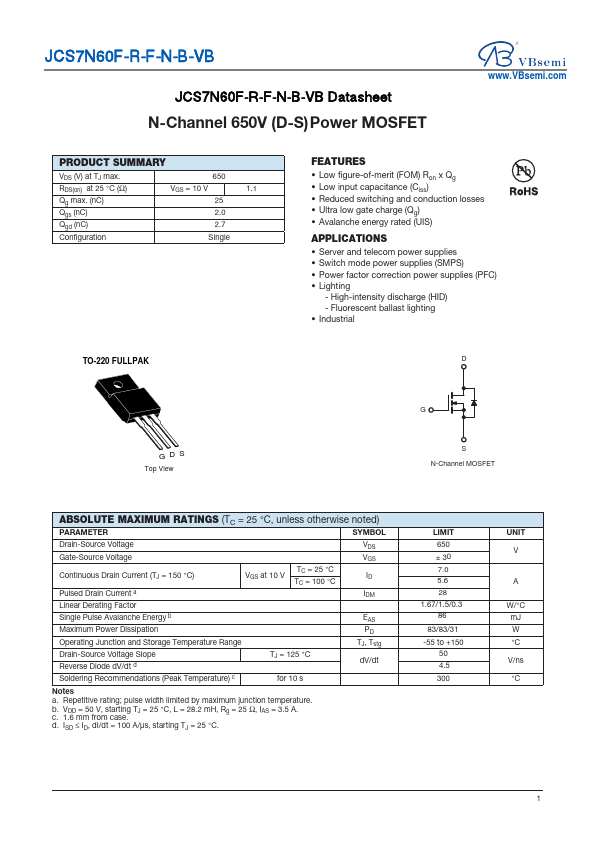 JCS7N60F-R-F-N-B Datasheet Preview