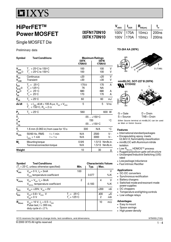 IXFK170N10