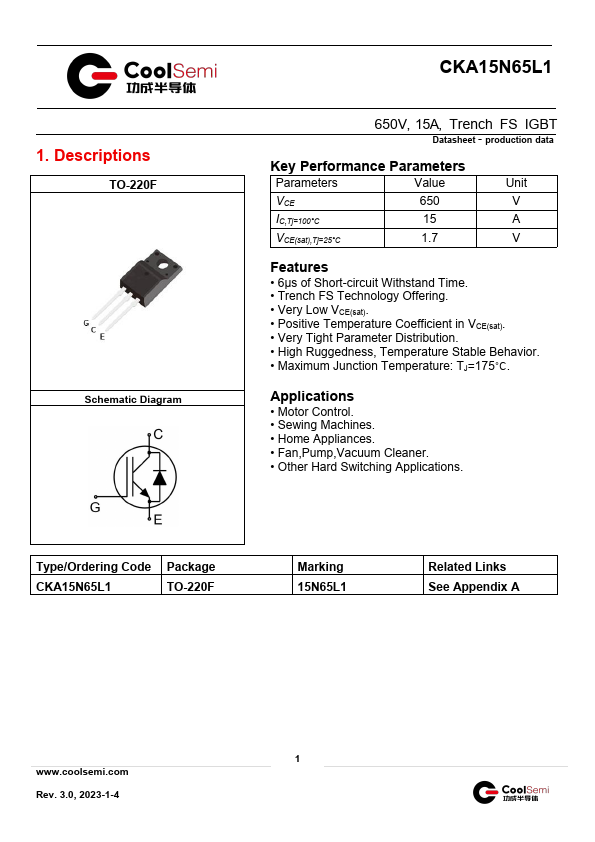 CKA15N65L1 Datasheet Preview