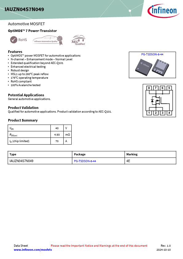 IAUZN04S7N049 Datasheet Preview