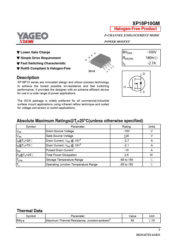 XP18P10GM Datasheet Preview