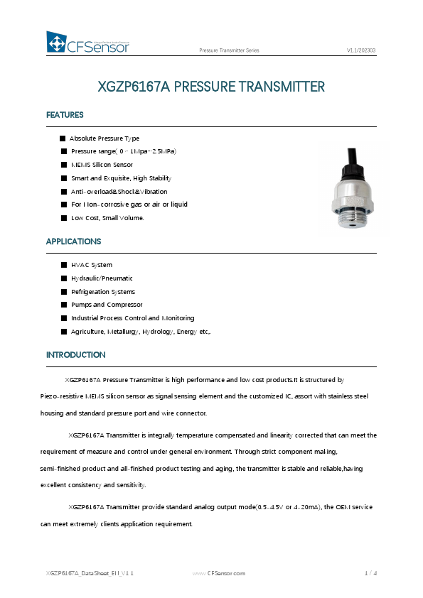 XGZP6167A Datasheet Preview