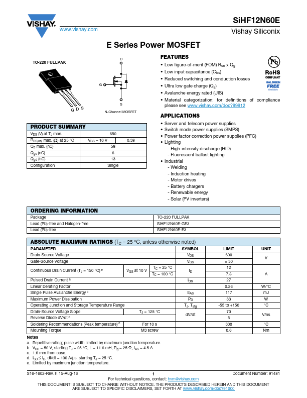 SIHF12N60E