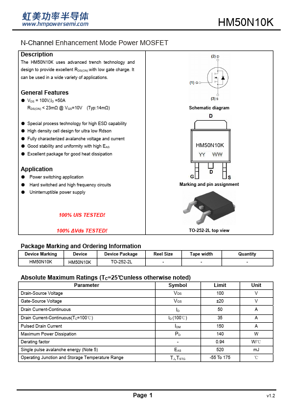 HM50N10K Datasheet Preview