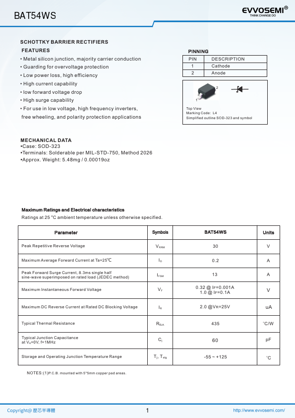 BAT54WS Datasheet Preview