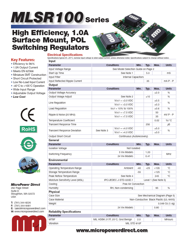 MLSR105S POL Switching Regulators by MicroPower Direct - Datasheet Preview